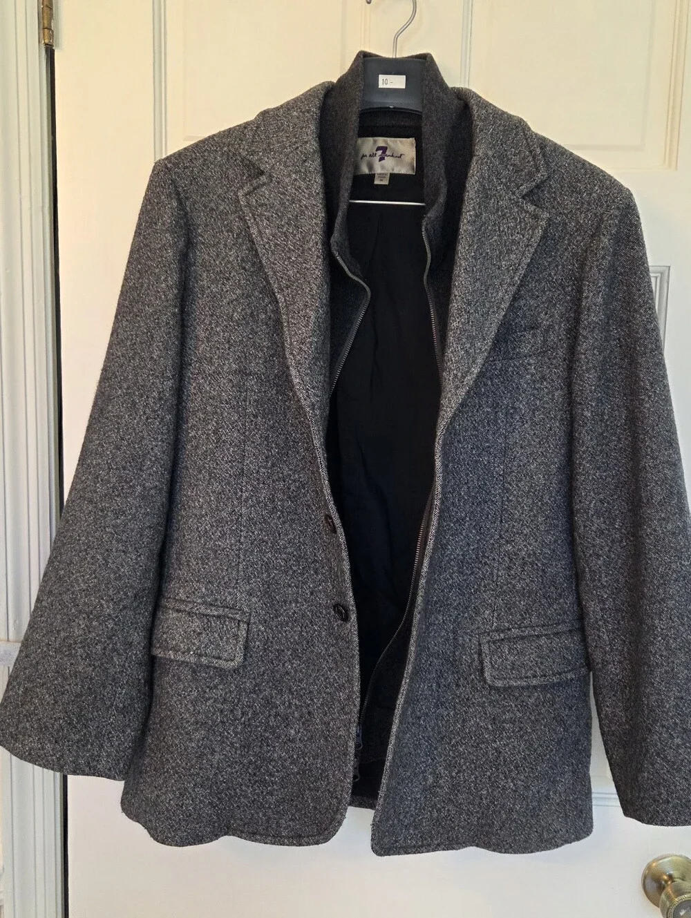 7 For All Mankind Wool Blend Tweed Blazer Knit Dickey Coat Herringbone Jacket M